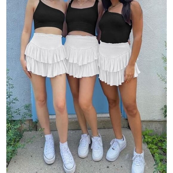 NWOT MiiVoo Women's High Waist Ruffle Flowy Mini Skirt Lined Short Skirt, M - Picture 4 of 6